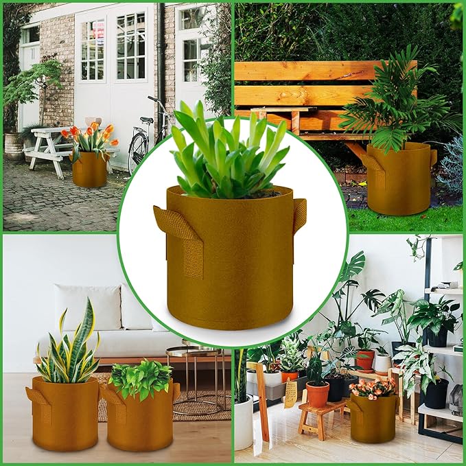 5-Pack 5 Gallon Grow Bags Heavy Duty Thickened Nonwoven Fabric Pots with Handles, Plant Grow Bags for Vegetables/Flower/Plant/Fruits, Brown