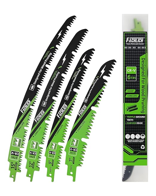 Pruning Blades Reciprocating Saw Blade 7"+9"+12"+15" - Curved Edge Wood Pruning Saw Blades 6TPI for Tree Trimming,Wood Cutting,Reciprocating Saw Blades Set(4 Pack)