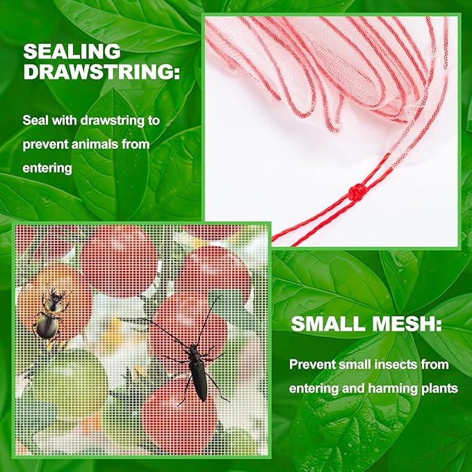 Large Fruit Orchard Netting, 6.56 x 6.56 FT Plant Netting with Zipper and Drawstring, Garden Netting to Protect Fruit from Anti Birds, Bugs, Cicadas, Insects