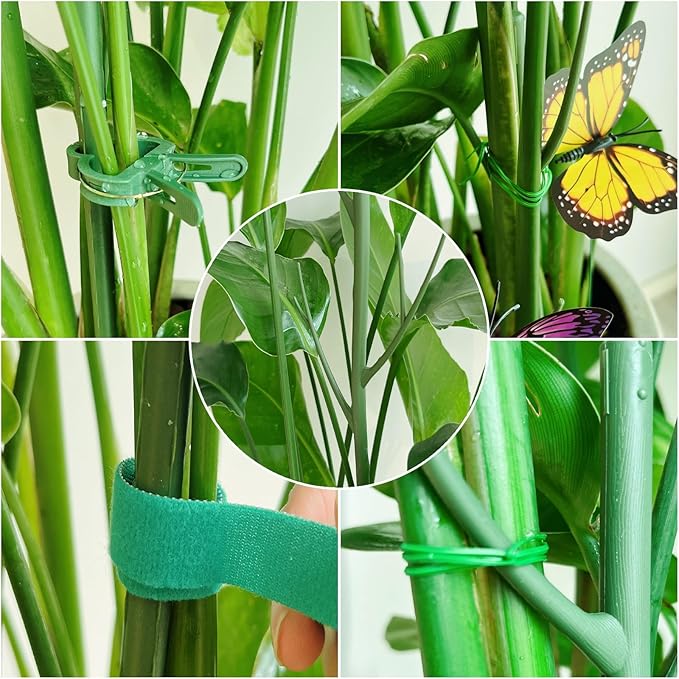 6 Pack Plant Support Plant Stakes for Indoor and Outdoor Plants, 44.8” Plant Sticks with Plant Clips Twist Tiers and Plant Tiers for House Potted Plants, Monstera Plant Support for Climbing Plants