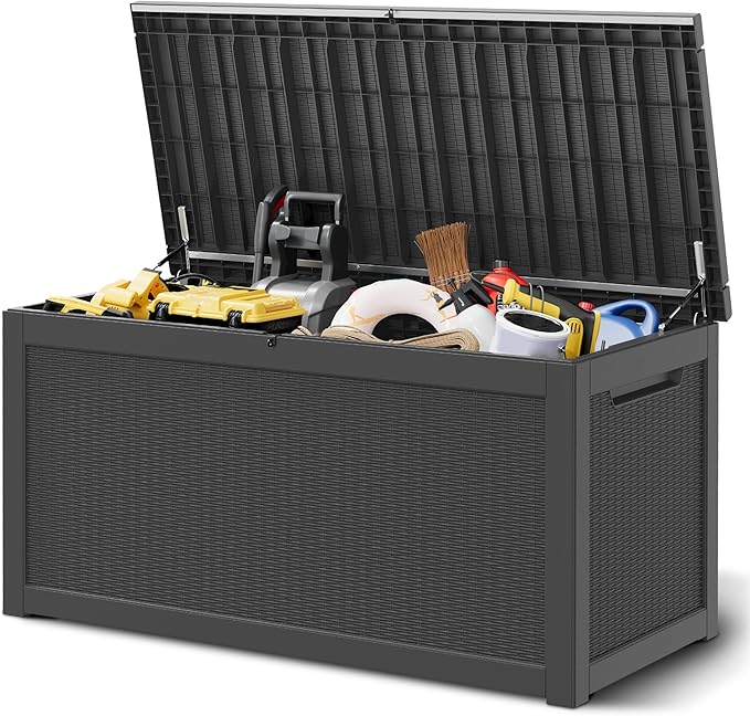 Outdoor Storage Deck Boxes Waterproof, Waterproof and UV Resistant Outdoor Storage Box Lockable Lid for Delivery Box, Indoor, Garden Tools, Pool Supplies, Patio (Black, 260 Gallon)