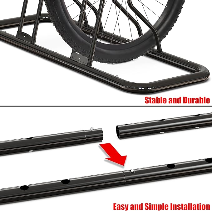 Simple Houseware 2-Bike Floor Storage Rack - Adjustable Bicycle Parking Stand & Garage Organizer for Road and Kids Bikes, Black