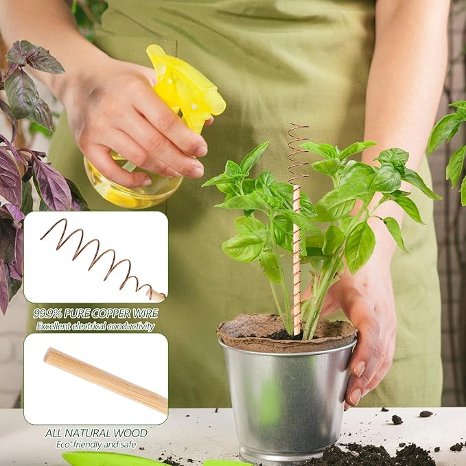 YBB 12 PCS Electroculture Copper Garden Stakes, 11.5'' and 13.5" Copper Wire Plant Antennas for Gardening