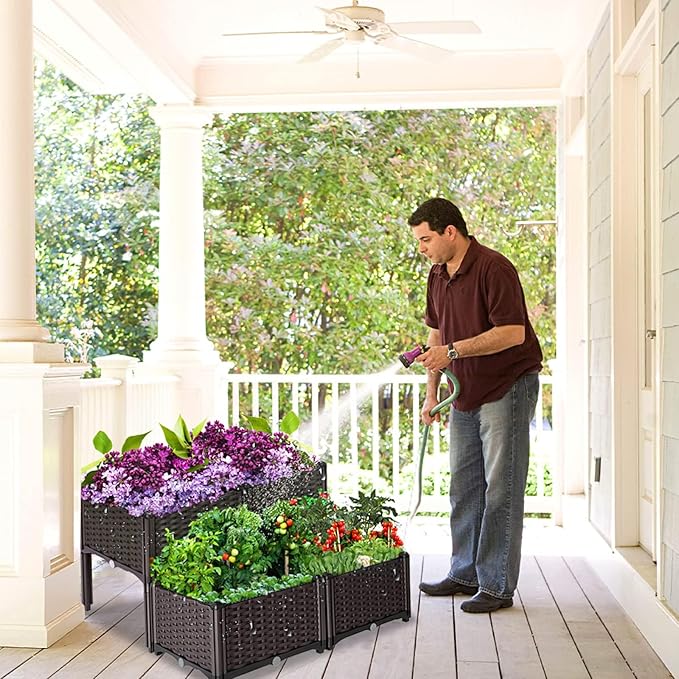Raised Garden Bed with Legs Planters for Outdoor Plants Garden Box with Drain Outlet 31 X 31 X 17 in Polypropylene Elevated Planter Boxes Outdoor for Vegetables