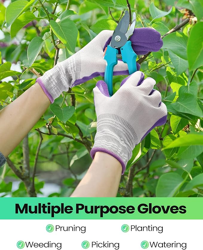 Yahenda Gardening Gloves for Women - 20 Pairs, Purple and Green, Breathable and Protective, Machine Washable