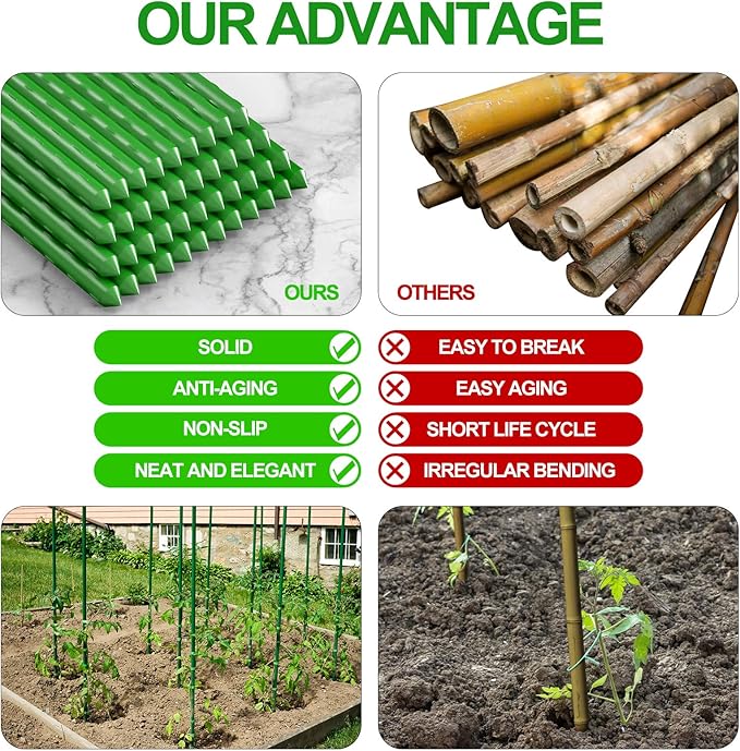 WAENLIR Garden Stakes 72 inch 6ft Sturdy Tomato Stakes, Plant Stakes for Outdoor Plants, Metal Plant Support Sticks for Gardening, Pack of 25