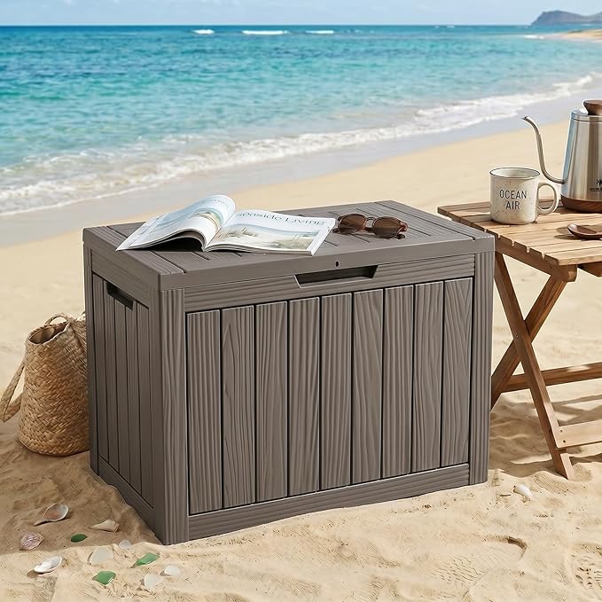 EFU Outdoor Storage Box 55 Gallon Deck Box (Indoor & Outdoor) Lockable UV Resistance Waterproof Resin Storage Bin Storage Box for Outdoor,Patio Storage(Taupe)