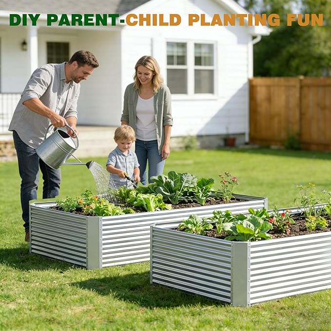 4 Pcs 8 x 4 FT Galvanized Steel Raised Garden Bed, Outdoor Planter Box for Easy DIY & Clean - Large Metal Garden Beds for Backyards, Terraces & Balconies