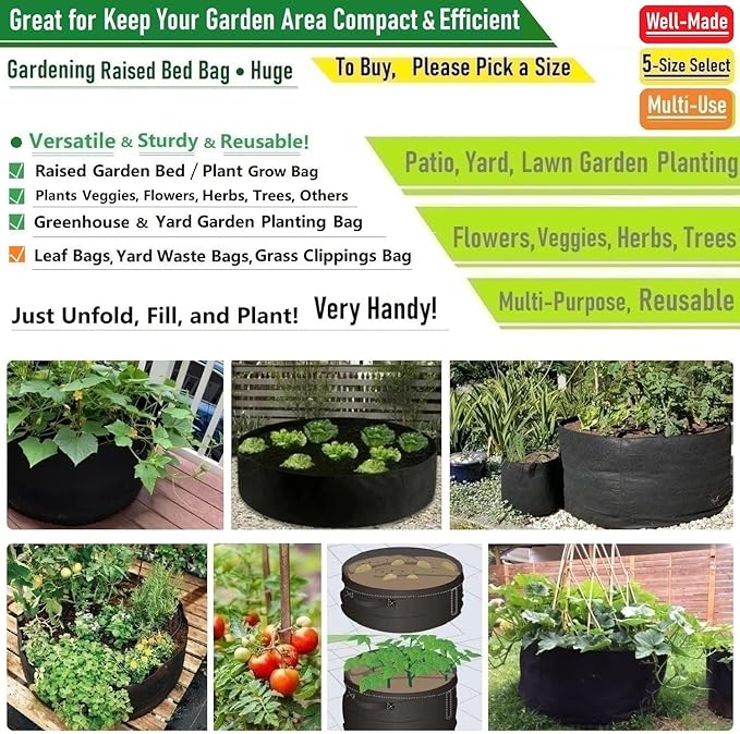 300 Gallon Big Raised Garden Bed Bag (60x24 inch) Large Plant Grow Bag for Potato,Tomato Planter,Herbs Veggies Planter,Flower Bed,Plant Container,Yard Waste,Lawn Debris,Leaf Bag with Gardening Gloves