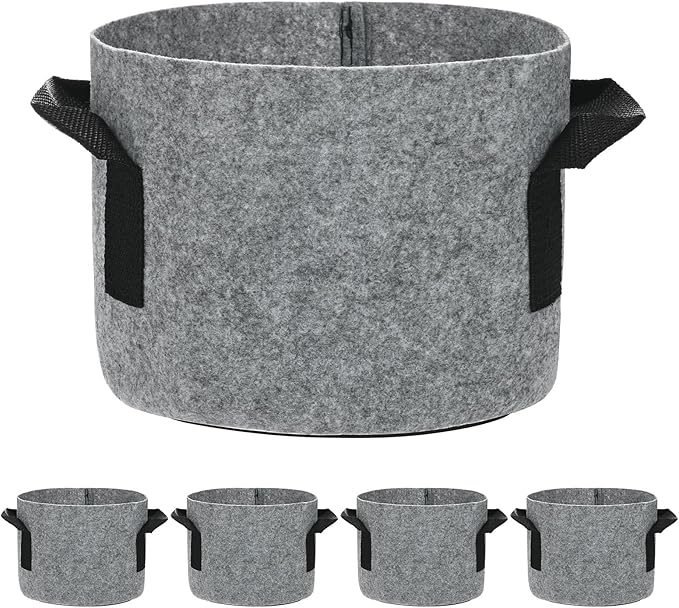 M METERXITY 5-Pack Plant Grow Bags 1 Gallon Grow Bags 300G Thickened Fabric Pots with Durable Handles Plant Garden Grow Pots for Fruits/Vegetables/Flowers/Plants [Grey]