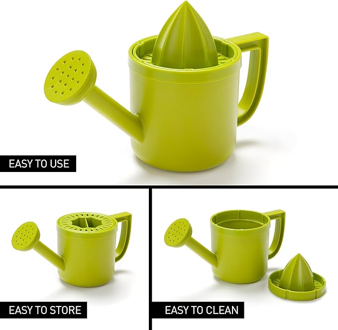 Peleg Design Lemoniere Original Watering Can-Shaped Manual Hand Juicer, Green Plastic Squeezer with Pourer for Lemon or Citrus Juice with Flip Lid for Storage