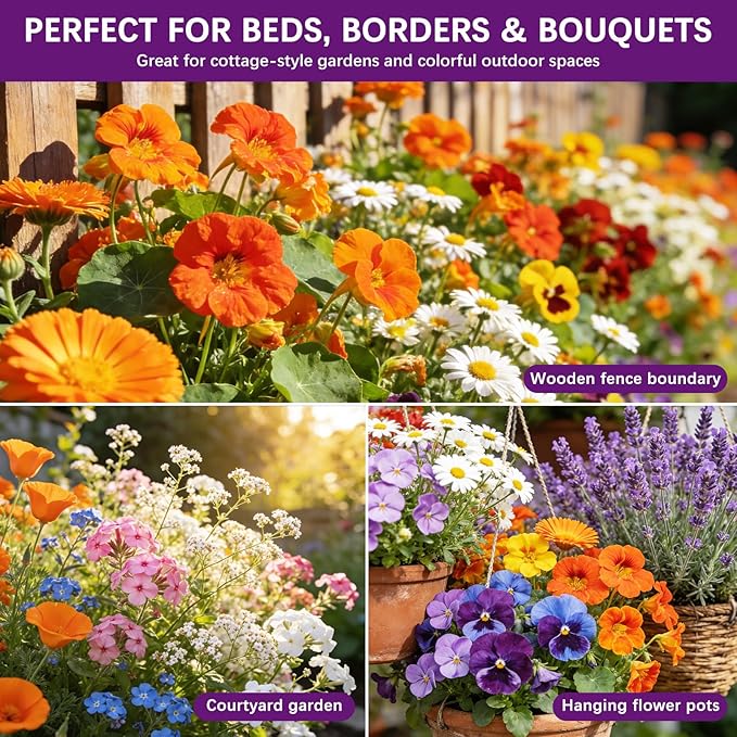Wildflower Seeds Mix 1/2 lb 36 Varieties Perennial& Annual Flower Seeds Set for Planting，Non-GMO Heirloom Seed, Bulk Wild Flower Seeds for Indoor & Outdoors, Individual Seed Packets for Home Garden