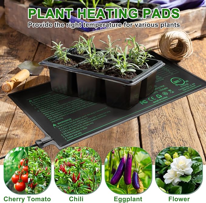 Seedling Heat Mat with Thermostat Pack of 2, Dual Certified by MET and UL Plant Heating Mat Pad Equipped with A Temperature Probe, It Automatically Maintains A Constant Temperature