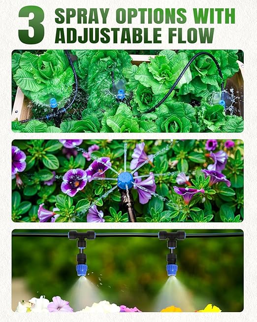 Breeze Touch 230ft Quick-Connect Drip Irrigation System, Automatic Garden Watering System with 1/2" & 1/4" Fast-Lock Tubing - Adjustable Nozzles & Sprinklers for Garden,Greenhouse, Lawn,Potted Plants