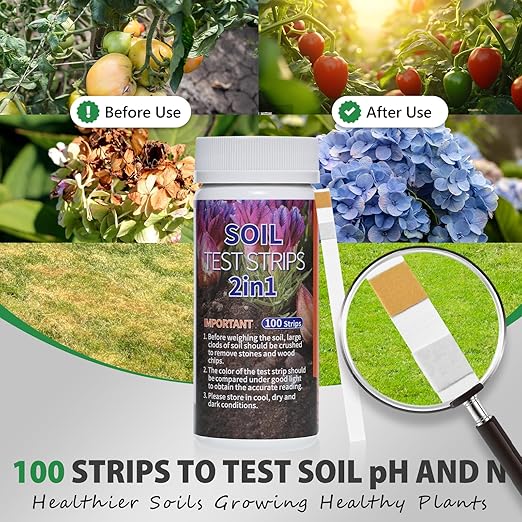Upgrade pH and Nitrogen Soil pH Tester with Measuring Cylinder - Accurate 100 Soil Testing Kit Professional Soil pH Test Strips for Garden Lawn Yard Grass Flower Vegetable Compost Dirt