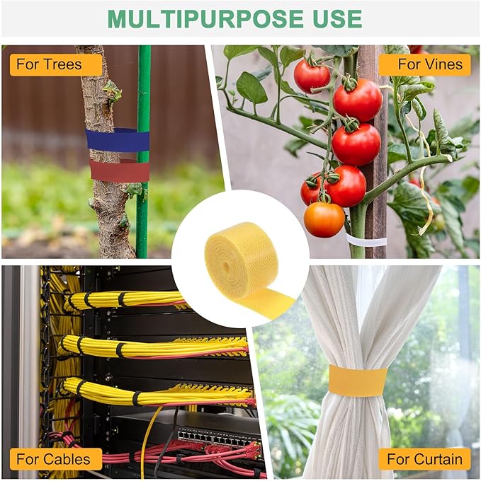 1-Roll Garden Plant Tape, 33 ft x 0.5 in Garden Hook and Loop Plant Ties Multi-Purpose Use Adjustable and Reusable Twist Wire Tape for Plants/Flowers/Vines [Yellow]