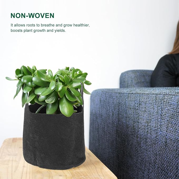 5pcs Non-Woven Plant Growing Bags with Handle 1 Gallon Fabric Nursery Pots for Outdoor Gardening Seedling Cultivation Black Grow Bags