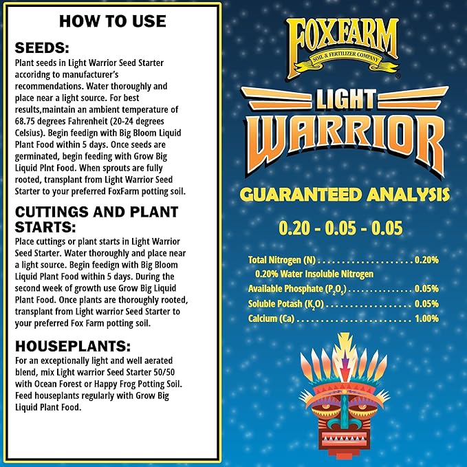 FoxFarm Light Warrior Seed Starter Growing Medium, 1cu ft (Pack of 2) - Beneficial for Seed Germination and Root Development, Indoor/Outdoor Cultivation - Ideal Nutrition for Plant Seedlings