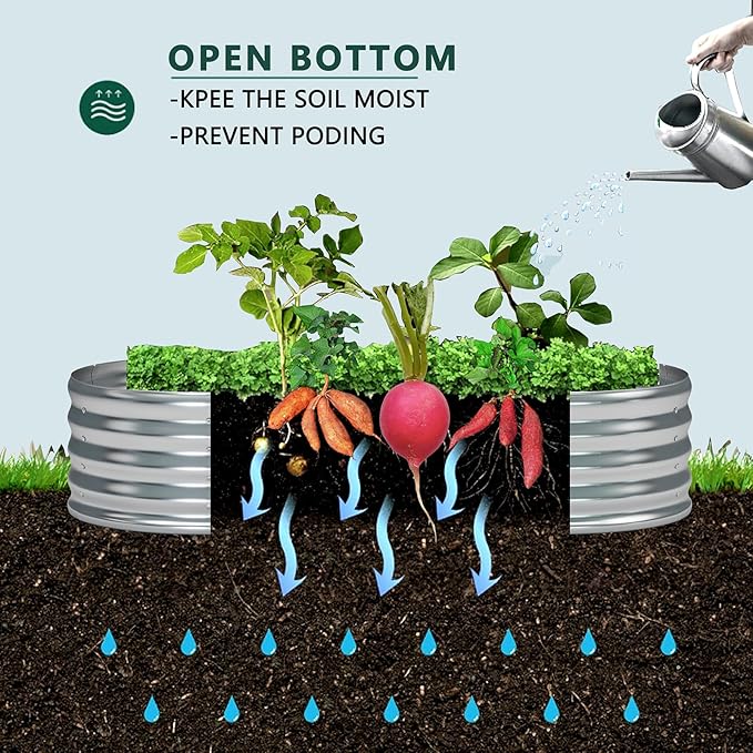 zizin 1 Pack Galvanized Raised Garden Bed Metal Oval Raised Garden Beds Outdoor Planter Box for Vegetables (4x2x1.3FT, Silver)