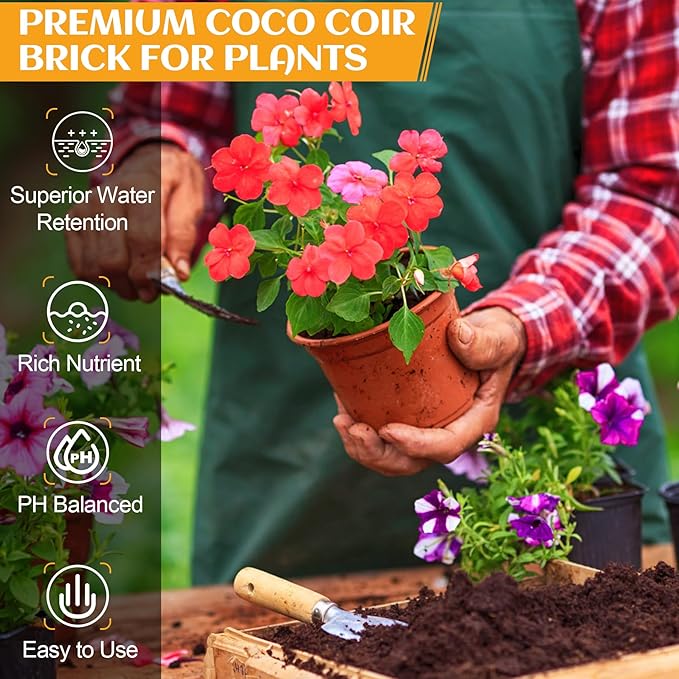 Organic Coco Coir 3 Pcs Compressed Coconut Coir Bricks Coconut Fiber Husk Substrate Mulch Coconut Bark Core Growing Medium Peat Moss Soil High Nutrition for Plants Gardening Seed Starting Soil Mix
