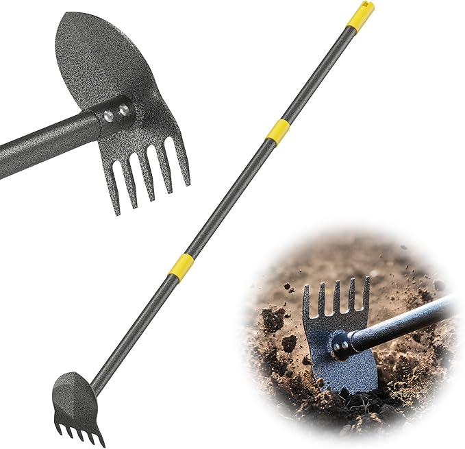 Luvenia Garden Hoe, 2-in-1 Weed Puller Tool with Adjustable Length 31In-46In, Carbon Steel Heavy Duty Weeding Tool for Gardening, Cultivating, and Weed Pulling, Sharp Blade