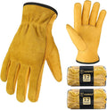 OZERO 24 Pairs Bulk Leather Work Gloves Flex Grip Tough Cowhide Gardening Glove for Men and Women (Gold, Large)
