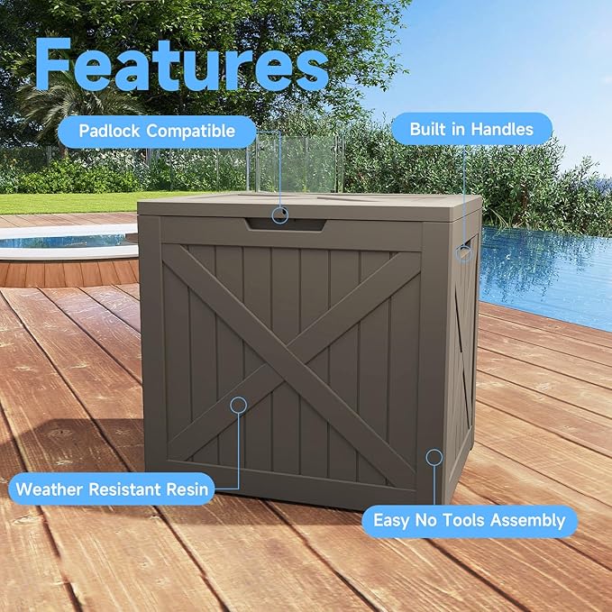 32 Gallon Resin Deck Box Outdoor Storage Box for Patio Furniture,Outdoor Cushions,Garden Tools and Pool Supplies,Waterproof,Lockable(Grey,32Gallon)