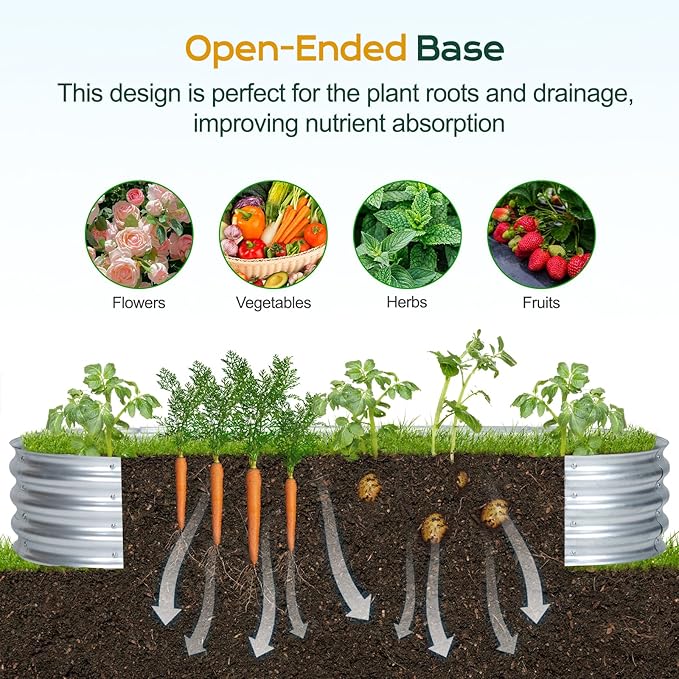 Aoodor Galvanized Raised Garden Bed Kit, 6 x 2 x 1 Ft, Oval Planter Boxes for Vegetables, Flowers, and Herbs, Outdoor Use, Silver