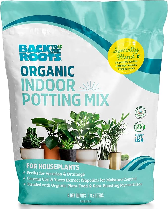Back to The Roots 100% Organic Indoor Potting Mix (6 Quart),Promotes Healthy Houseplant Growth,Made in The USA,(Pack of 8)
