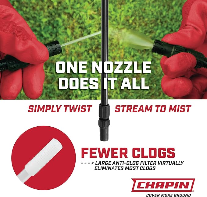 Chapin 20004 Pump Sprayer, 1-Gallon SureSpray Translucent Tank with an Easy Fill Funnel-Top Opening, Adjustable Cone Nozzle & 34" Long Reach Hose, Used for Fertilizer, Pesticides, Weeds & Pests