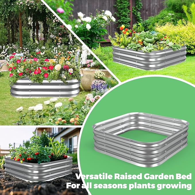 Galvanized Raised Garden Bed, 3x3x1ft Garden Planter Bed Outdoor, Heavy Duty Rustproof Steel Raised Bed Kit for Gardening Vegetables Fruits Flowers Grow, Silver