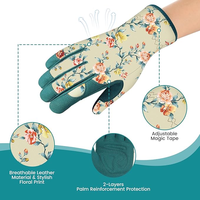 Tavaleu Gardening Gloves for Women, Thorn Proof Puncture Resistant Leather Garden Gloves, Breathable Working Gloves