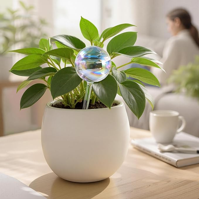 Soilagua Large Extra-Thick Clear Glass Plant Watering Globes, Rainbow Gradient Self Watering Devices for Indoor & Outdoor Plants, Automatic Waterer Spikes, Perfect for Daily or Vacation Use, 4-Pack