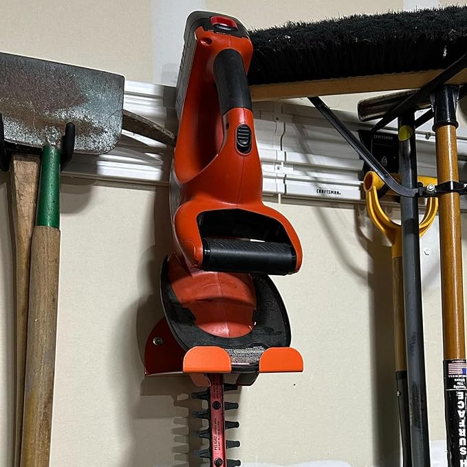 Upgraded Trimmer Rack Wall Mount - 8" Heavy Duty Weed Eater Hanger for Garage Wall, Garden Power Tool Holder Organizer Hooks for Grass Trimmer, Hedge Trimmer, Leaf Blower and Chainsaw, Orange, 1 Pack