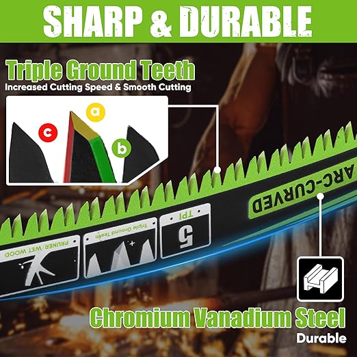 9.5-Inch Arc Curved Reciprocating Saw Blades Set with Storage Box – 5 Pieces, 5 TPI, CR-V Steel for Tree Trimming & Wood Pruning