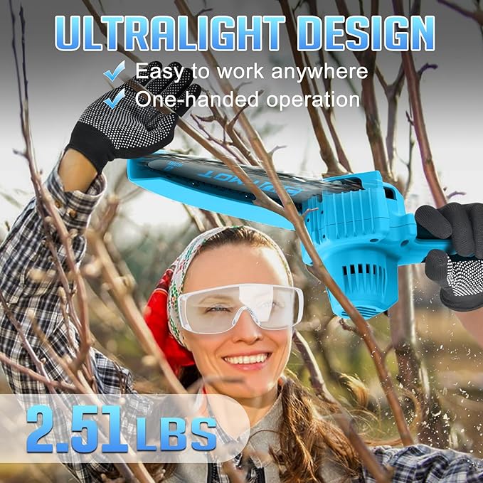 Mini Chainsaw 6-Inch Battery Powered - Best Cordless Small Handheld Chain Saw with 2 Rechargeable Batteries - 21V Power Chain Saws Battery Operated for Tree Trimming Wood Cutting
