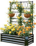 Galvanized Raised Garden Bed with Trellis for Climbing Plants Outdoor,Metal Vertical Garden Planter Box with Trellis,Heavy Duty Elevated Garden Bed for Vegetables Tomatoes Cucumbers Flowers Herb,Black