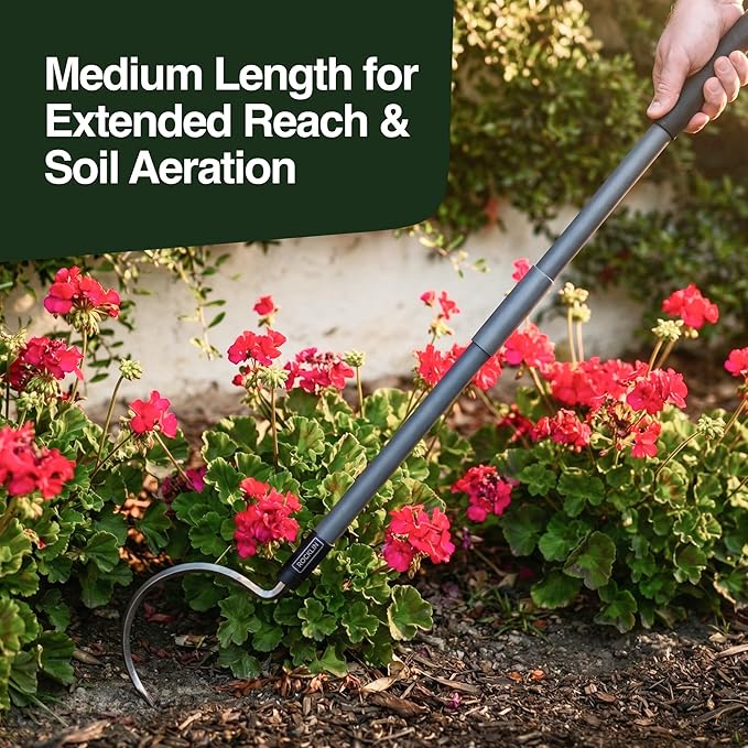 Rocklin Industry Cobra Hook 3-in-1 (24"/40"/57") Cultivator, Heavy-Duty Garden Hand Tool for Weeding, Digging & Soil Loosening – Three Lengths, Stainless Steel Blade, Ergonomic Grip.