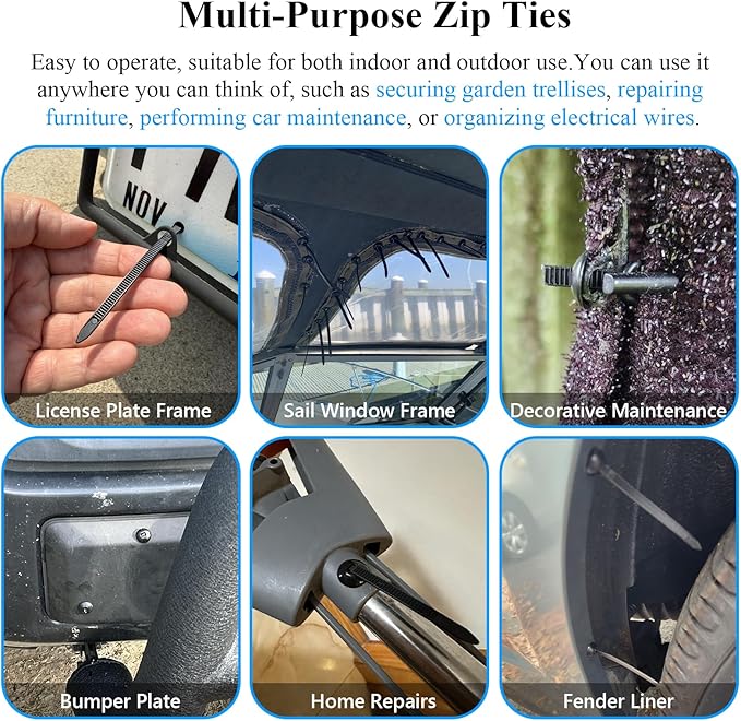 50PCS Upgraded Nylon Universal Cable Tie Buckle,Self-Locking Multifunctional Zipper Clips, Zip Ties Heavy Duty with UV Resistance for Car Bumper Fender Repair, Home, Garden, and Outdoor Organization