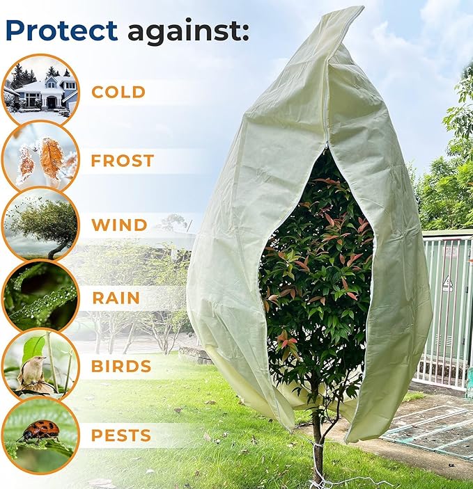 Plant Covers Freeze Protection, 2 Packs 40''W x 47''H Shrub Jackets with Zipper and Drawstring, Frost Cloth for Winter, Outdoor Plant Blankets for Cold Weather