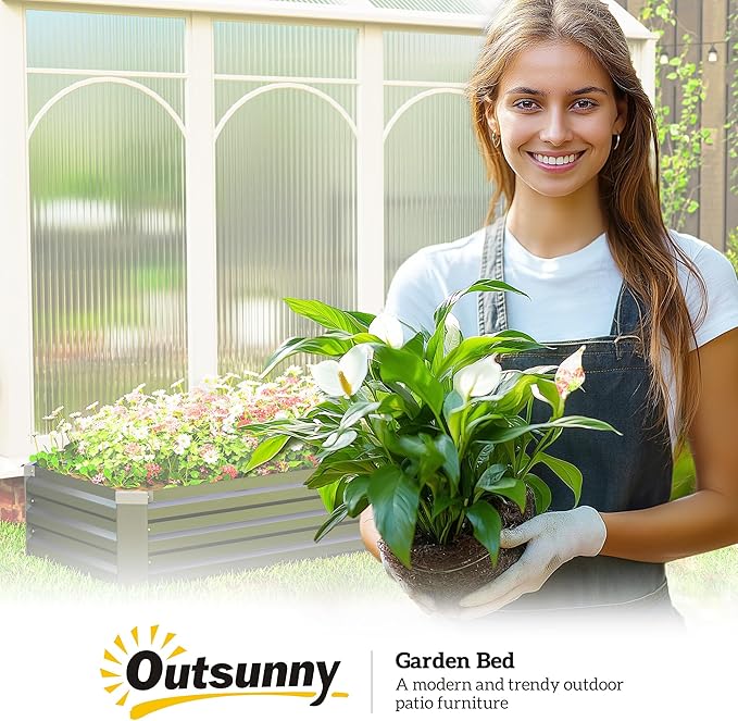 Outsunny 8 x 2 x 1ft Galvanized Raised Garden Bed Kit, Outdoor Metal Elevated Planter Box with Safety Edging, Large Raised Bed for Growing Flowers, Herbs and Vegetables, Dark Gray