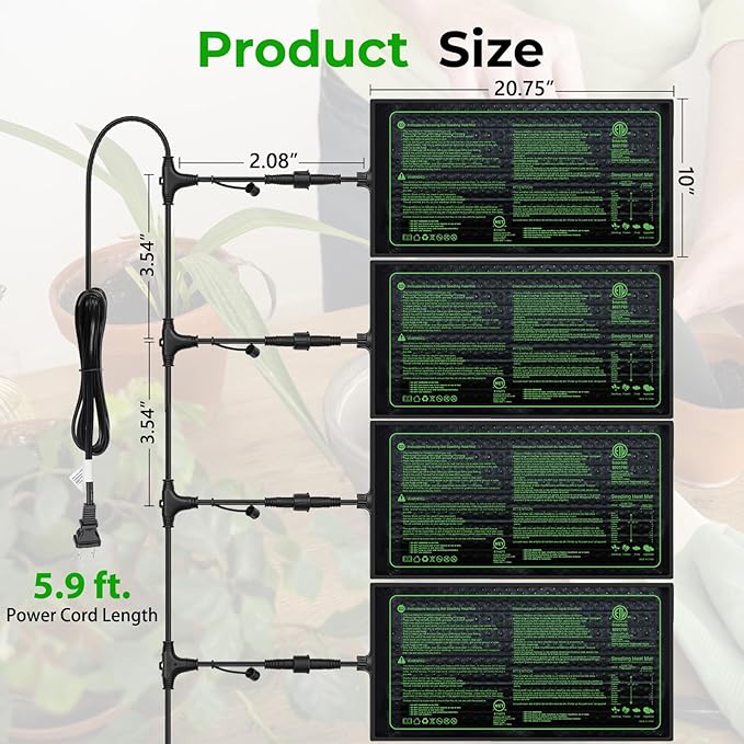 Seedling Heat Mat - KOKOPRO Durable Waterproof Heat mat for Plants Warm Hydroponic Heating Pad for Indoor Home Gardening Seed Starter 10" x 20.75"（4 in1）