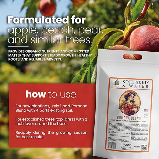 Soil Seed & Water Pomona Blend Organic Fertilizer – Soil Amendment for Pome & Stone Fruit Trees (Apple, Peach, Plum, Apricot) - OMRI Listed Organic Fertilizer