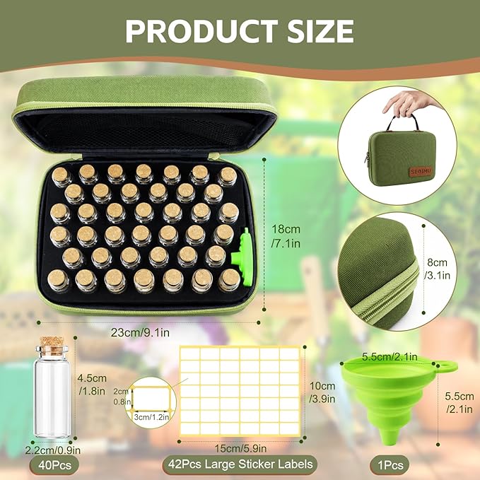 40 Slots Seed Storage Organizer Box, Sturdy Seed Organizer with Classic Vintage Design, Garden Seed Saver Kit with Label Stickers and Funnel, Airtight Seed Storage Container for Flowers, Vegetables