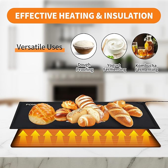 Sourdough Proofing Mat for Home Baking, Thermostat Controlled Sourdough Starter Warmer, 10"x20" Timer Dough Warming Pad, Adjustable Temperature Heating Mat for Dough Riser and Fermentation, 40W