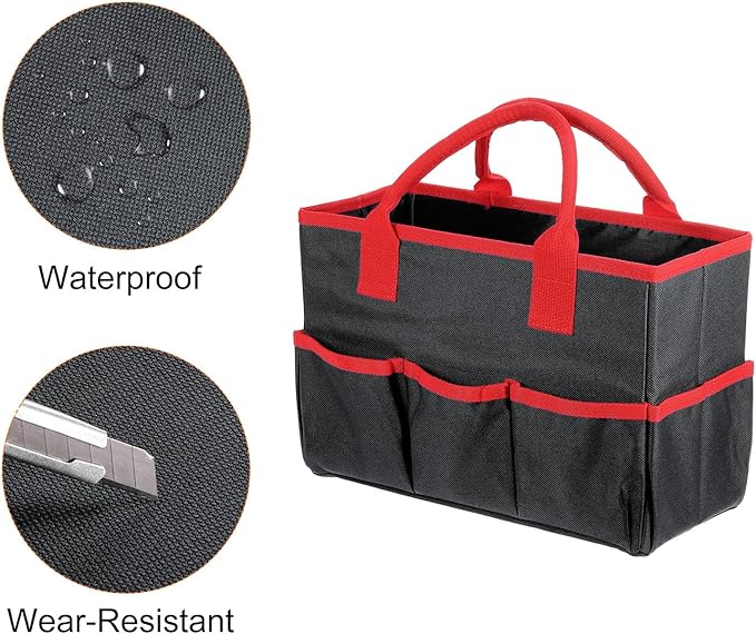 HARFINGTON Garden Tool Bag 12.99" x 5.91" x 8.66" Large Oxford Tote Bag with Pockets Gardening Plant Tool Organizer Storage Carrier Store for Outdoor Women Men, Black