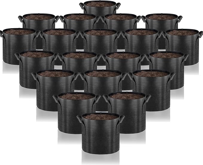 Gardenera Fabric Pots for Plants - 20-Pack 5 Gallon Grow Bags with Aeration and Handles, Perfect for Organic Gardening