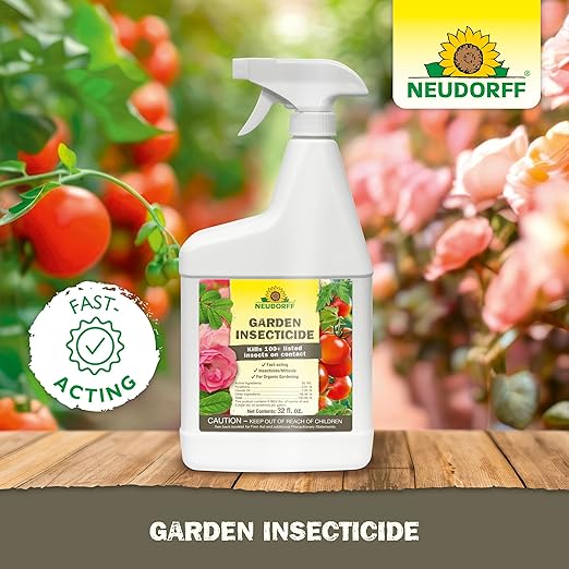 Neudorff Garden Insecticide Spray for Roses and Flowers, Kills Fruit Flies, Fungus Gnats, and 100+ Listed Insects on Contact for Organic Gardening, Contact Insecticide, Ovicide Spray (32 oz)