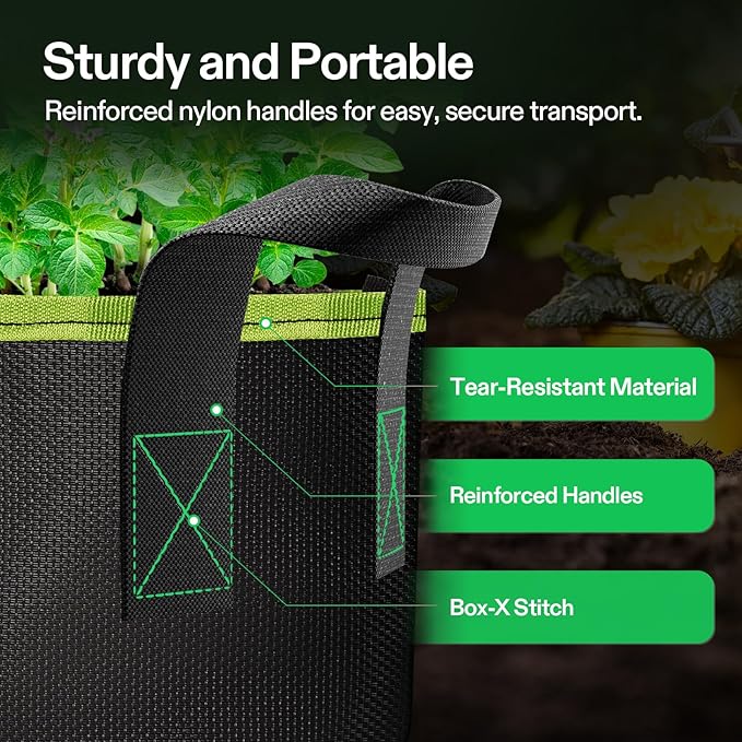 VIVOSUN 6-Pack 3-Gallon AeroBase Grow Bags, Durable Mesh Fabric Plant Container with Breathable Base and Sturdy Handles, Black