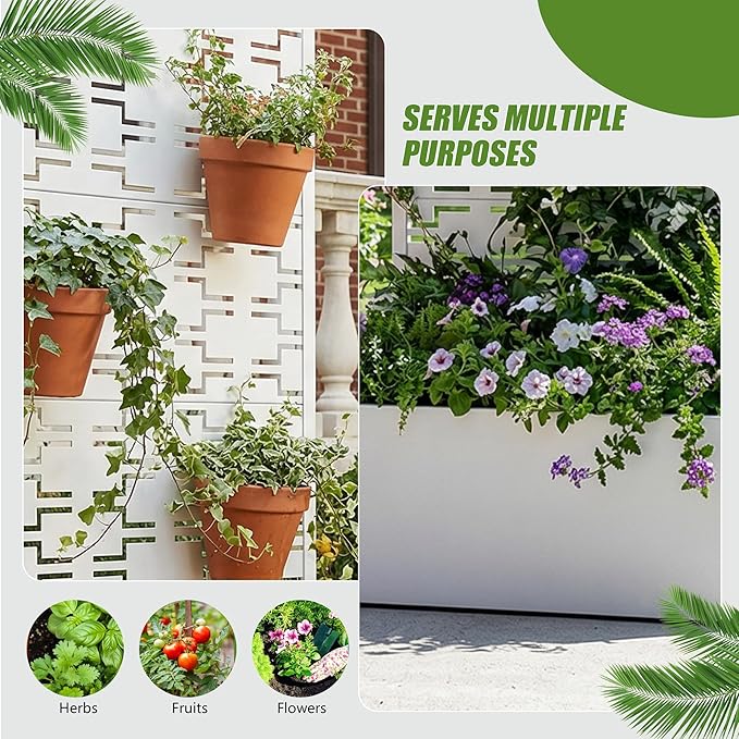 Casaphoria Metal Raised Garden Bed with Trellis, 59"x30"x12" Planter Box for Climbing Plants, Vegetables & Vines, Features Drainage Holes and Privacy Screen, White-Brick